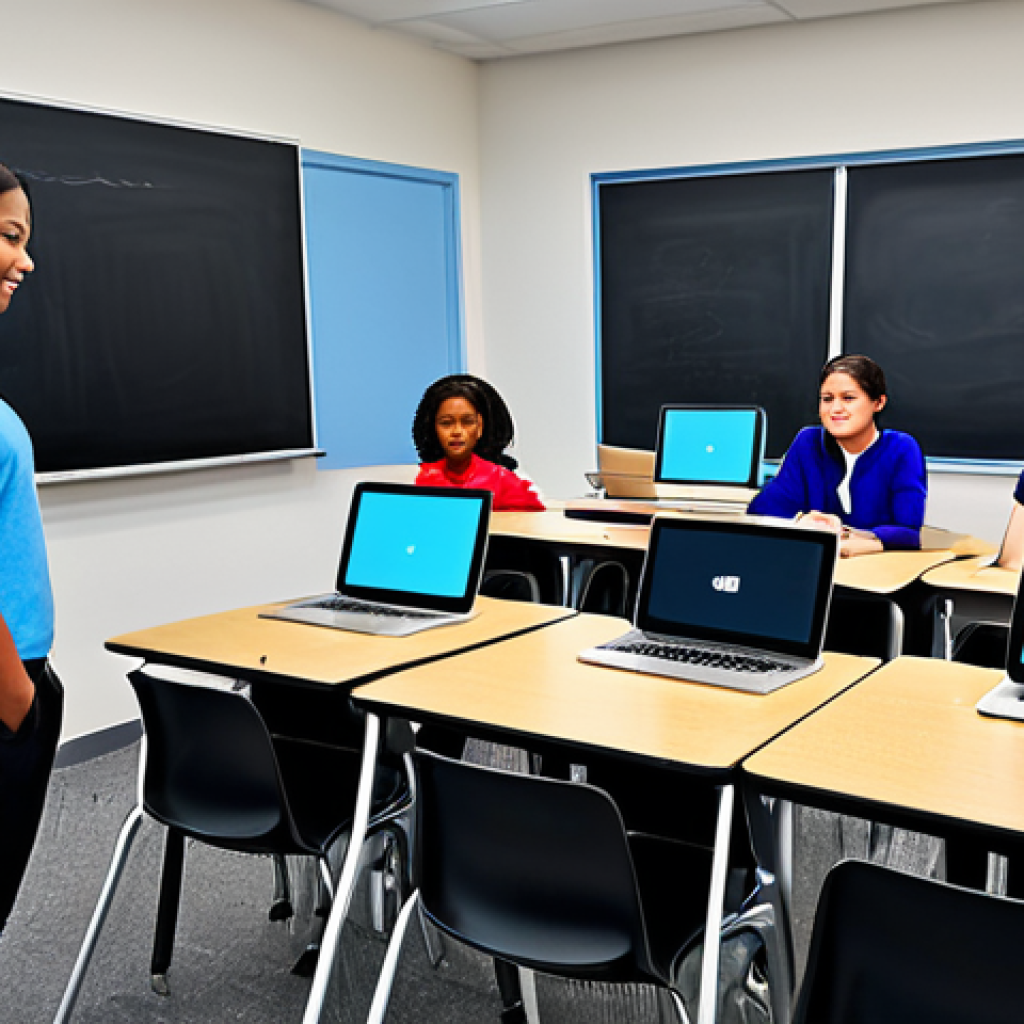 Adaptive Learning Platform**
"A diverse group of fully clothed students, appropriate attire, using tablets and laptops in a bright, modern classroom setting, learning from an adaptive learning platform displayed on their screens. The platform interface is clean and intuitive, showing personalized learning paths and progress trackers. Safe for work, family-friendly, professional learning environment, perfect anatomy, correct proportions, well-formed hands, proper finger count, natural body proportions, high quality rendering."
**
