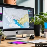 Home 23 창의성을 높이는 온라인 툴 활용 사례 - A vibrant digital creative workspace showcasing a diverse team of young professionals collaborating ...