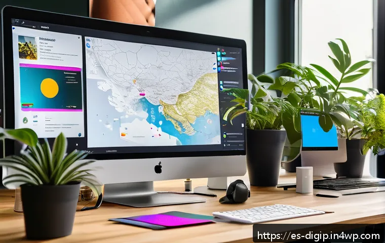 창의성을 높이는 온라인 툴 활용 사례 - A vibrant digital creative workspace showcasing a diverse team of young professionals collaborating ...